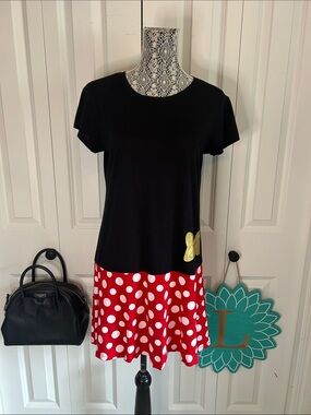 Disney Minnie Mouse "Rock the Dots" T-Shirt Dress w/ Gold Bow Accent - M